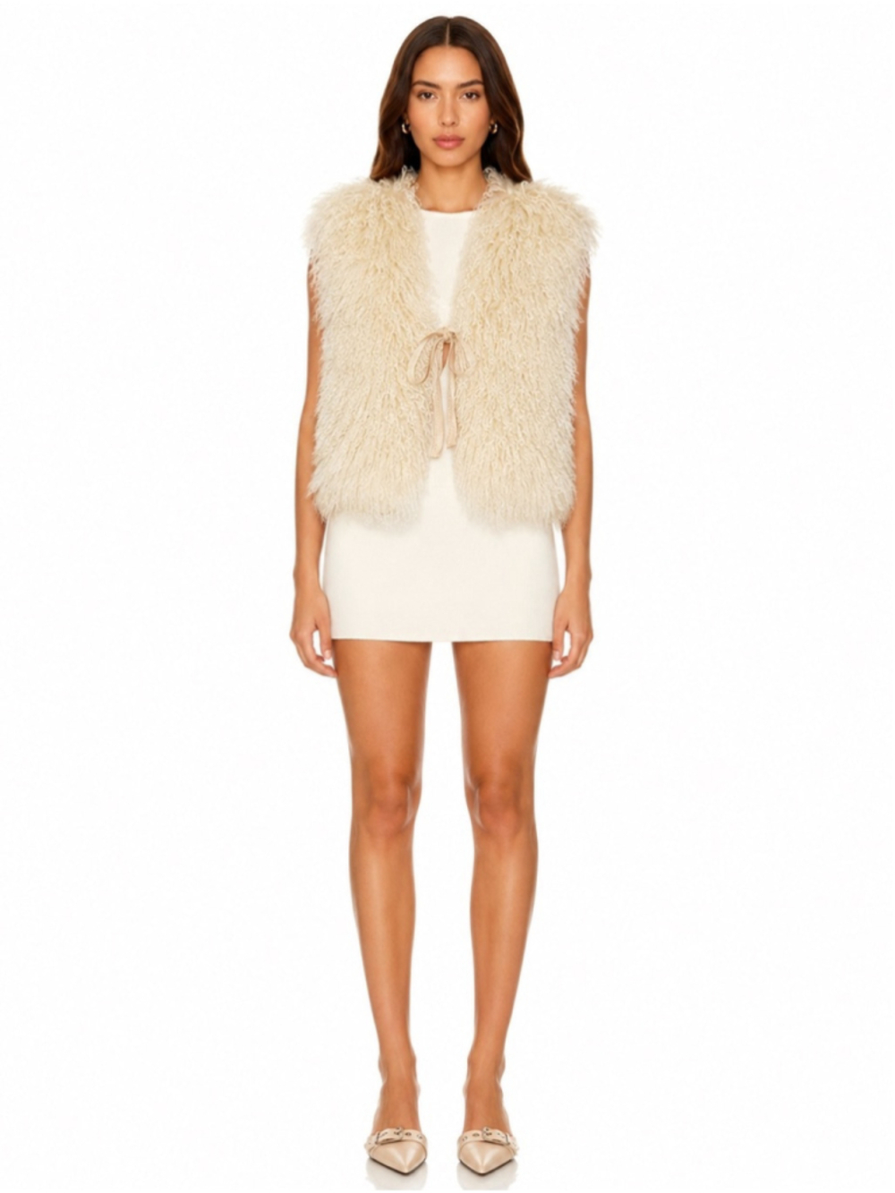 Danier Fur Mongolian lamb 100% authentic vest Ivory Real Shearling Curly - Picture 2 of 12